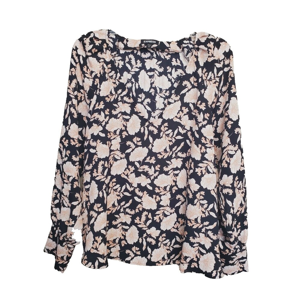 Expresss Floral V-Neck Pleated Back Long Sleeve Blouse Size Medium